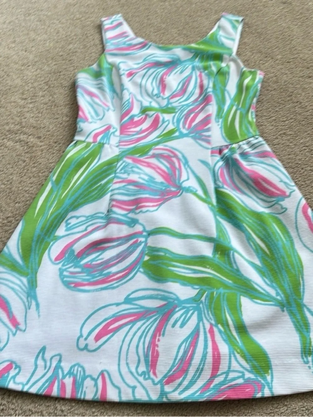 Lilly Pulitzer White Midi Dress with Pink & Green Floral Print - Picture 4 of 9
